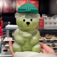 Bouteille en verre moderne en forme d'ours avec paille, réutilisable pour café, jus, thé au lait, bière, vin, cadeau de Noël, fête