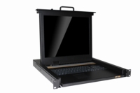 Commutateur KVM LED Pontron 15 pouces avec clavier mécanique silencieux 104 touches et pavé tactile, ports CAT5 8/16/32, montage en rack 1U, en stock