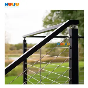 HJOutdoor Stainless Steel Cable Post Glass Aluminium Balcony Wrought Iron Balustrade Wire Cable Side Mount Deck Railing