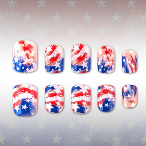 Independence Day Short square Press <strong>Nail</strong> Tips <strong>Red</strong> Blue White Splatter-style Star Graffiti <strong>Designs</strong> American Vintage 24 Pieces - Product Image 3