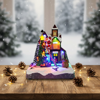 MELODY Train lumineux LED animé et rotatif, maisons de village de Noël en plastique avec 8 chansons de Noël, 3 piles AA