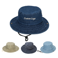 Chapeau Bob en Jean Délavé à Quatre Teintes avec Large Bord Pare-Soleil et Cordon Ajustable, Unisexe, Tendance Décontractée, Vente en Gros