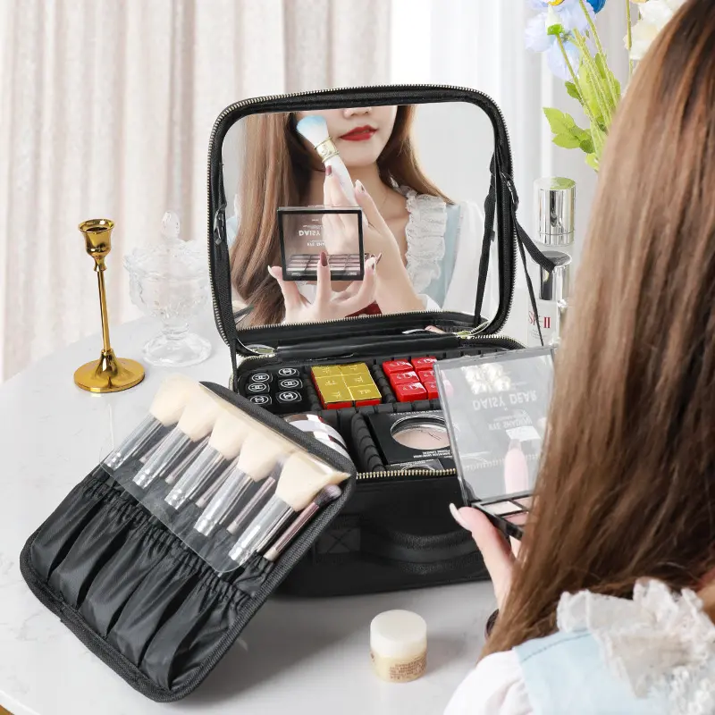 Makeup Bag With Led Mirror Large Capacity Travel Portable Cosmetic Storage Bag Makeup Bag