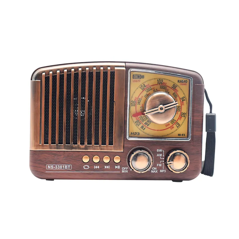 Unique Antique Style Vintage Radio AM FM SW 3 Band with BT TF USB Music Speaker AC Cable Rechargeable Wooden Radios for Home