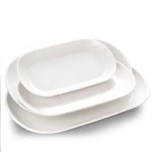 Wholesale restaurant A5 white melamine rectangle dishes plate dinnerware breakfast tableware customized logo
