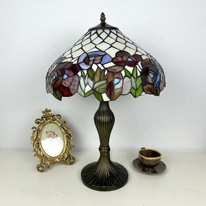 LongHuiJing for 16 Inch Mediterranean Style Stained Glass Rose Multicolored Dome Shade AC Table Lamp for Living Room Bedroom - Product Image 6