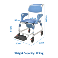 Chaise de toilette portable avec repose-pieds pour handicapés, chaise de toilette multifonction avec roulettes pour personnes âgées