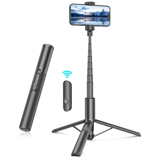 Wireless Remote Control Stainless Steel Foldable Mini Tripod Selfie Stick with Fill Light and WiFi Support