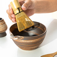 Bol à matcha en poterie rustique avec bec verseur, accessoires de service à thé en céramique, support pour fouet à thé, style japonais, luxe léger, rétro, art de la cérémonie du thé