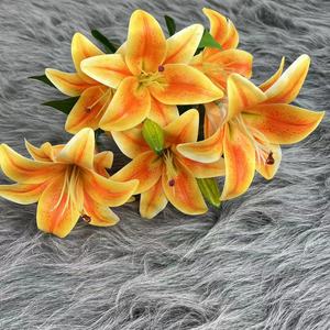 9 teste 3 gemme Real Touch tigre giglio decorativo Bouquet di fiori artificiali per la sistemazione di nozze casa altra decorazione - Product Image 6