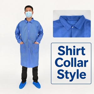 ชุดคลีนสูทแบบใช้แล้วทิ้ง SMS Nonwoven คอเสื้อแบบผ้าและแบบถัก สองแบบ ระบายอากาศได้ดี ป้องกันคราบสกปรก - Product Image 3