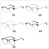 Haut de gamme hommes yeux verre cadres bleu filtre noir sourcil argent métal carré semi-sans monture Qingqing approvisionnement