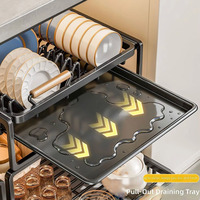 Étagère de rangement de cuisine multifonctionnelle moderne à double niveau, coulissante, en acier au carbone, avec peinture cuite et fermeture douce, pour vaisselle