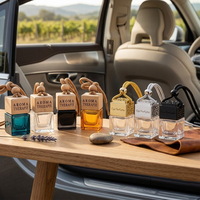 Flacon de parfum en verre transparent fantaisie de 10 ml, vide, plat, diffuseur de voiture suspendu avec bouchon en bois à vis pour huile parfumée