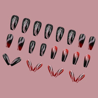 Faux ongles à presser noirs mi-longs motif ciel étoilé en acrylique style français forme carrée prêts à poser 24 pièces