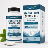 Capsules de glycinate de magnésium en gros, complément alimentaire végétarien à base de bisglycinate de magnésium, conditionnement en flacon