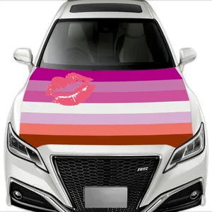 100*145CM lápiz labial bandera lesbiana cubierta del capó del coche tejido elástico de poliéster adecuado lavado y decoración de la cubierta