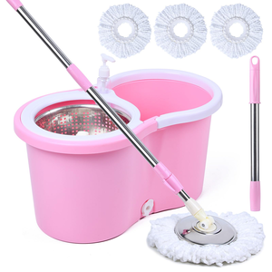 Floor Cleaning Durable Steel Pole 2 <b>Mop</b> Pads 360 Degree Magic Rotating <b>Microfiber</b> Spinning <b>Mops</b> Buckets with 2 Big Wheels - Product Image 2