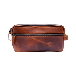 Bolsa de Viaje de Cuero Genuino de Lujo, Diseño Vintage, Cierre de Cremallera, Asa de Transporte, Gran Capacidad, para Cosméticos - Product Image 1