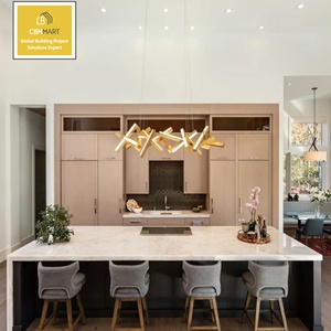 Armoire de cuisine moderne CBMmart en chêne rouge massif avec porte de cuisine en placage de bois et plan de travail en <span class=keywords><strong>pierre</strong></span> naturelle - Product Image 1