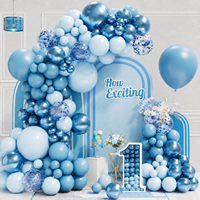 Kit de décoration pour fête d'anniversaire de bébé garçon, 1er anniversaire, bleu chrome mat, bleu clair, bleu ciel, guirlande d'arche de ballons et de confettis