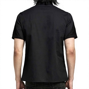 Men's <b>Gothic</b> Black Short Sleeve <b>Shirt</b> With Mesh Pockets And Safety Pin Rivets Decoration - Product Image 2