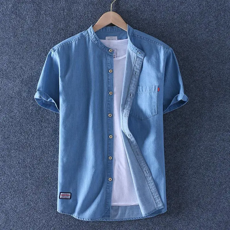 2020 Summer Blue Fashion Men Solid Color Long Sleeve Men Shirt Summerメンズリネンシャツ
