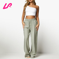 Pantalon de sport d'été léger à séchage rapide pour filles, logo personnalisé, taille haute, jambe large, pantalon de survêtement décontracté, deux poches, grande taille, solide