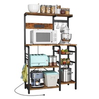 Support de boulanger de cuisine avec prise de courant Support pour micro-ondes Étagère de station de bar à café Étagère de rangement de cuisine avec panier à épices