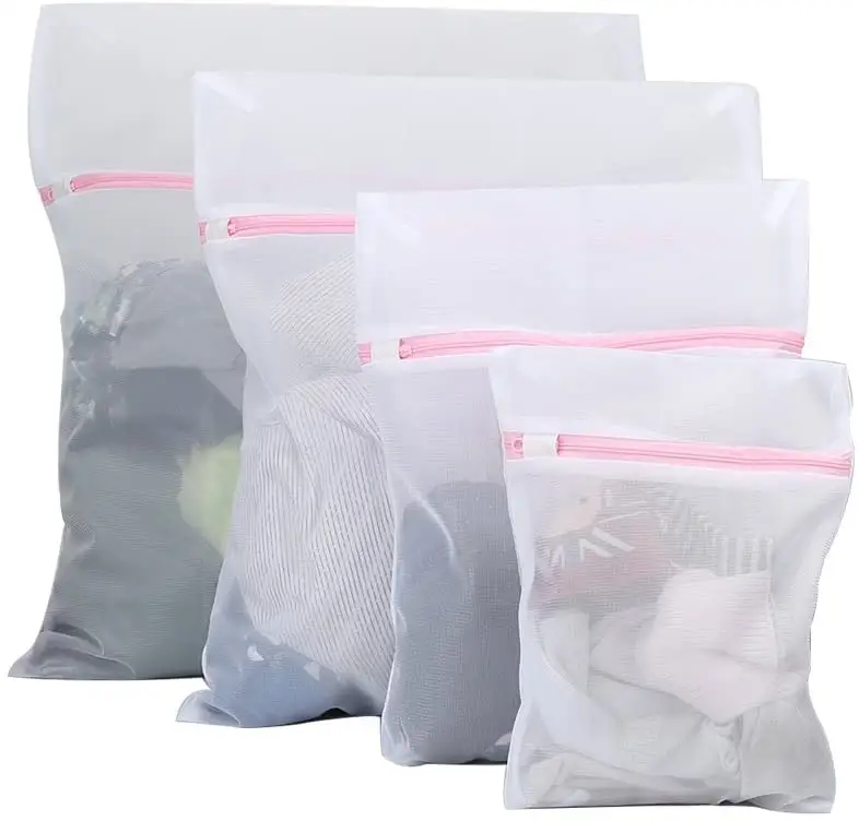 Wholesale Zipper Laundry Bag Nylon Mesh Cloth Custom Foldable Laundry Washing Bag Set for Laundry Net in Bulk Polyester Factory