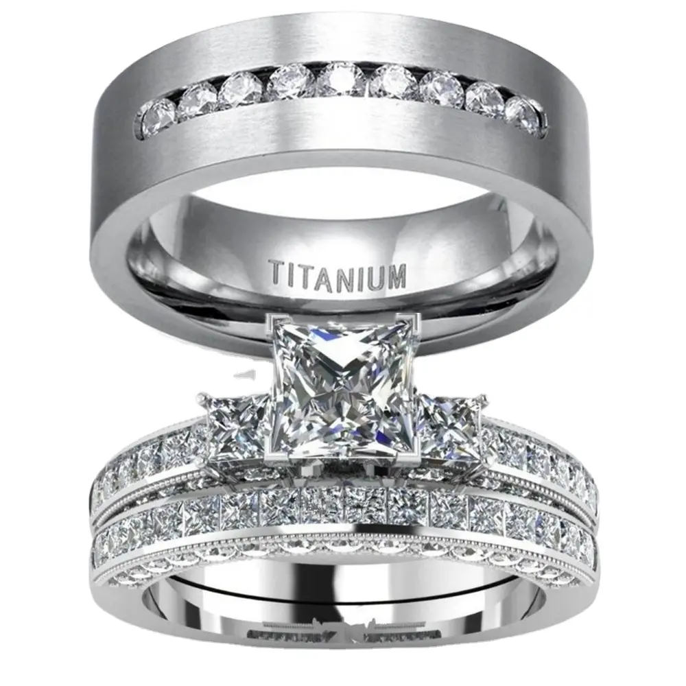 새로운 크리스탈 다이아몬드 반지 인기있는 남자 여성 커플 약속 진짜 사랑 티타늄 스틸 밴드 반지 연인 신부 잡초 반지