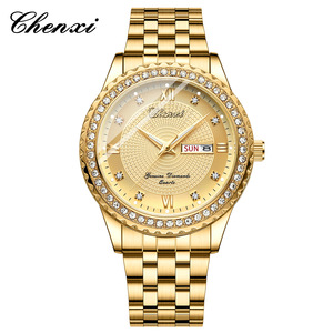 CHENXI 8215 Montre <span class=keywords><strong>Couple</strong></span> Double Calendrier Lumineuse Or Diamant Bracelet Acier Inoxydable Quartz Vente Chaude Transfrontalière - Product Image 3