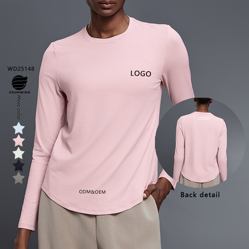 Xsunwing Breathable High Elastic Yoga Women Long Sleeve Tops Tight Running Sports T-shirt Quick Dry Fitness Gym Wear WD25148