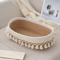 Panier de rangement en corde de coton Tasser ovale blanc crémeux moderne écologique Durable multifonctionnel pour la vie d'arrangement d'articles divers