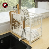 Égouttoir de cuisine à 2 niveaux support d'ustensiles support de rangement avec plateau pour évier de comptoir