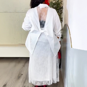 Completo da donna Perspective Africa: Camicetta a maniche lunghe con inserti in <span class=keywords><strong>pizzo</strong></span> + Gonna lunga plissettata, set due pezzi per lo street style - Product Image 1