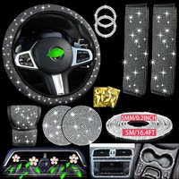 Ensemble d'accessoires de voiture en strass, housse de volant universelle rose, ensemble de décoration intérieure de voiture pour femmes et filles