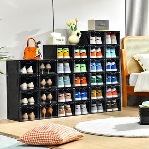Custom Logo 6 Pack Premium Modern <b>Clear</b> Foldable Drop Front Stackable Home Furniture <b>Shoe</b> <b>Box</b> Plastic Sneaker Display - Product Image 3