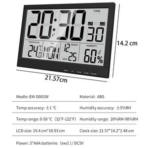 EMAF Reloj de Pared con Calendario, Estación Meteorológica Digital, Temperatura y Humedad, Despertador, Dormitorio y Oficina, OEM - Product Image 6