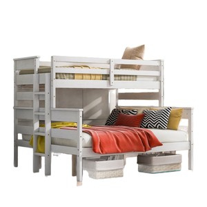 เตียงสองชั้นไม้สีขาวพร้อมบันไดและราวกั้นนิรภัยสำหรับห้องนอนเด็ก - Product Image 5