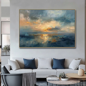 Peint à <span class=keywords><strong>la</strong></span> main acrylique or <span class=keywords><strong>coucher</strong></span> <span class=keywords><strong>de</strong></span> <span class=keywords><strong>soleil</strong></span> océan thèmes salon mur Art décor abstrait paysage marin peintures - Product Image 5