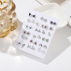 Juego de 18 Pares de Aretes de Moda, Aleación de Zinc, Geométricos, Mini Diamantes, Joyería para Mujer, Venta al Por Mayor - Product Image 3