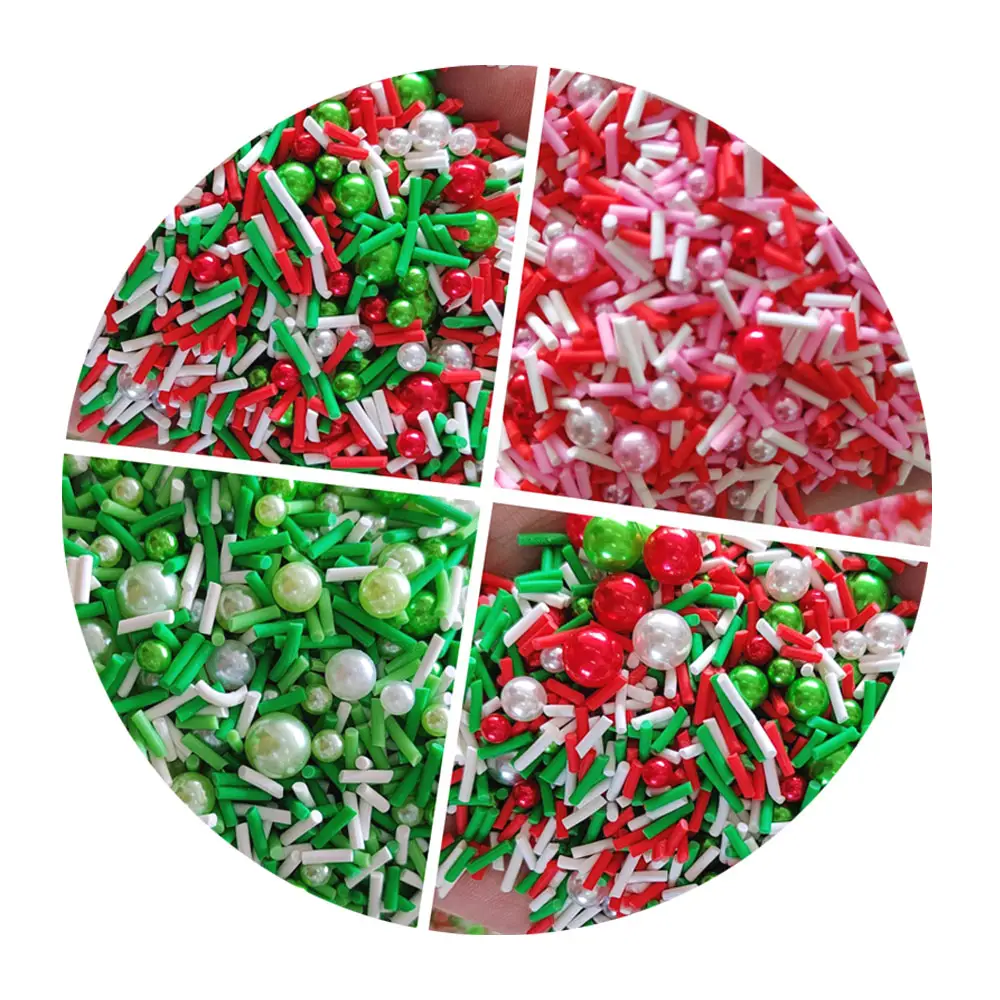 20 g rote/grüne/gemischte langen nicht essbaren Polymer-Ton-Spritzchen weiß glühende Perlen Weihnachtsthemen-Party-Dekoration