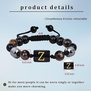 Initial Bracelet à breloques de mode pour hommes fait à la main avec oeil de tigre obsidienne <span class=keywords><strong>hématite</strong></span> <span class=keywords><strong>pierre</strong></span> de lave perlée lettre initiale - Product Image 3
