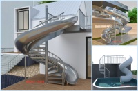 Escalier en spirale extérieur en acier avec rampe verticale pour accès résidentiel au jardin et au balcon