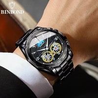 Binbond 4833 B4833 jam tangan kuarsa bisnis mewah pria jam tangan pria modis baja tahan karat tahan air bercahaya kasual untuk pria