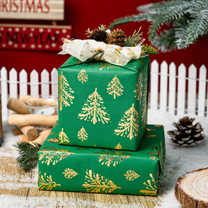 Christmas Tree <b>Pattern</b> Green Gift Wrapping <b>Paper</b> Double-Sided Gold Foil Art <b>Paper</b> for Holiday Packaging - Product Image 1