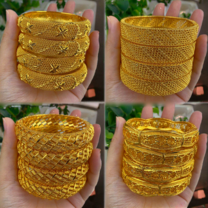 Middle East Cross-Border 24K Gold Plated <b>Copper</b> Alloy Open Hollow Geometric Trendy <b>Bangles</b> Women's Bridal Anniversary Jewelry - Product Image 3