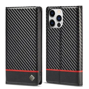 carbon fiber PU Flip Wallet Leather Case for iPhone 14 pro max card slot kickstand function case for iphone XS MAX XR 11 12 13