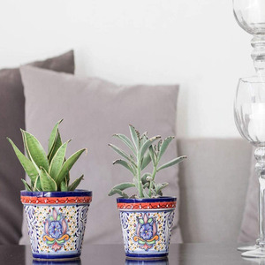 Talavera-Conjunto de plantas de alfarería mexicana de cobalto medio y pequeño, conjunto de <span class=keywords><strong>macetas</strong></span> suculentas - Product Image 3